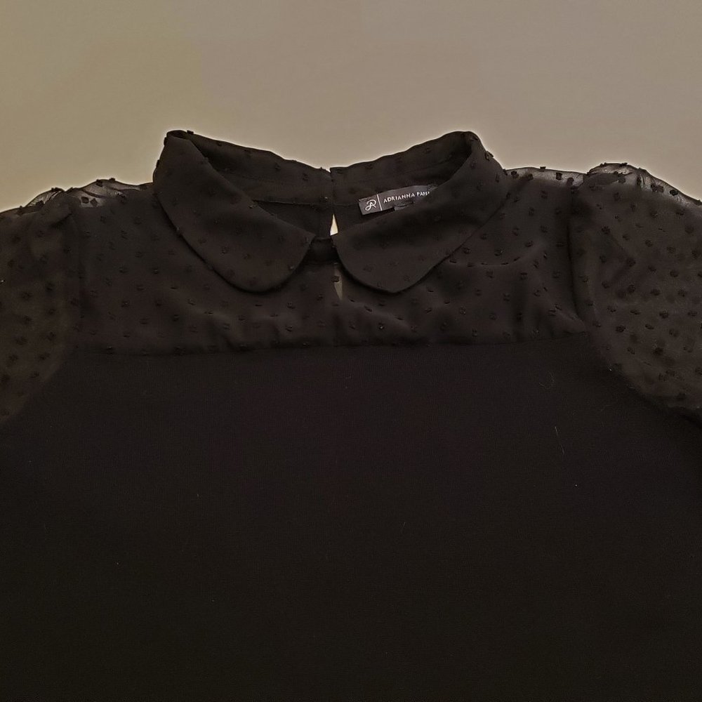 Adrianna Papell short sleeve knit sweater with sheer dot textured chiffon - Picture 3 of 16